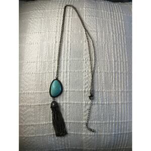 EUC Vintage Faux Turquoise Bronze 25" Necklace with Tassel Adjustable Long